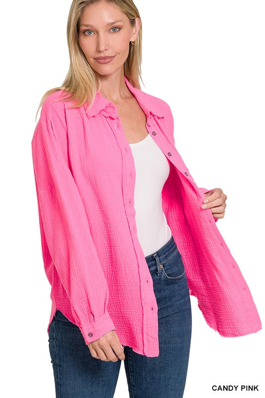 Double Gauze Oversized Raw Edge Shirt