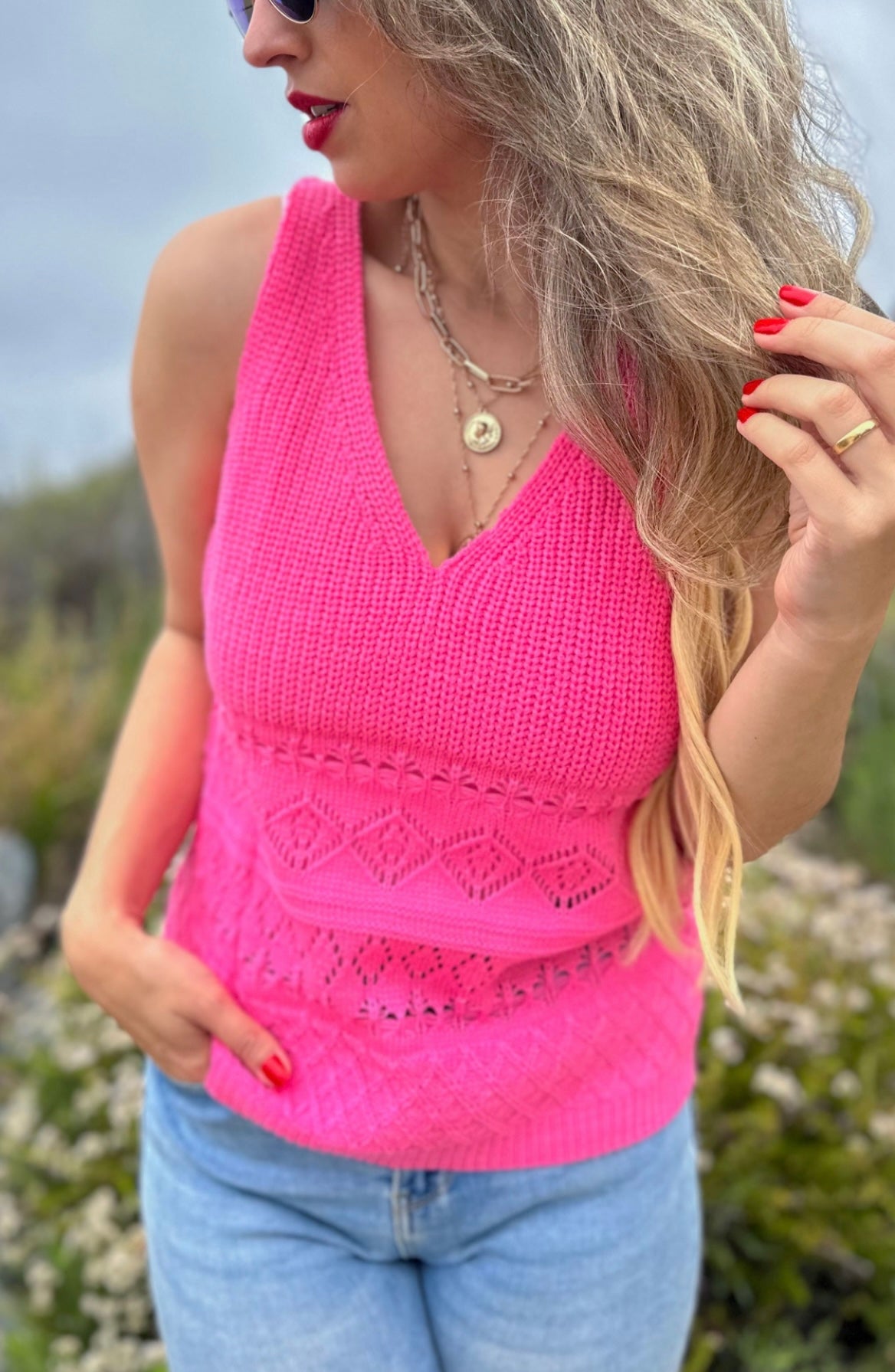 Neon Pink Crocheted Tank