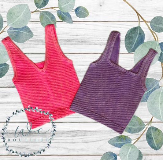 2 WAY NECKLINE WASHED RIBBED CROPPED TANK TOP